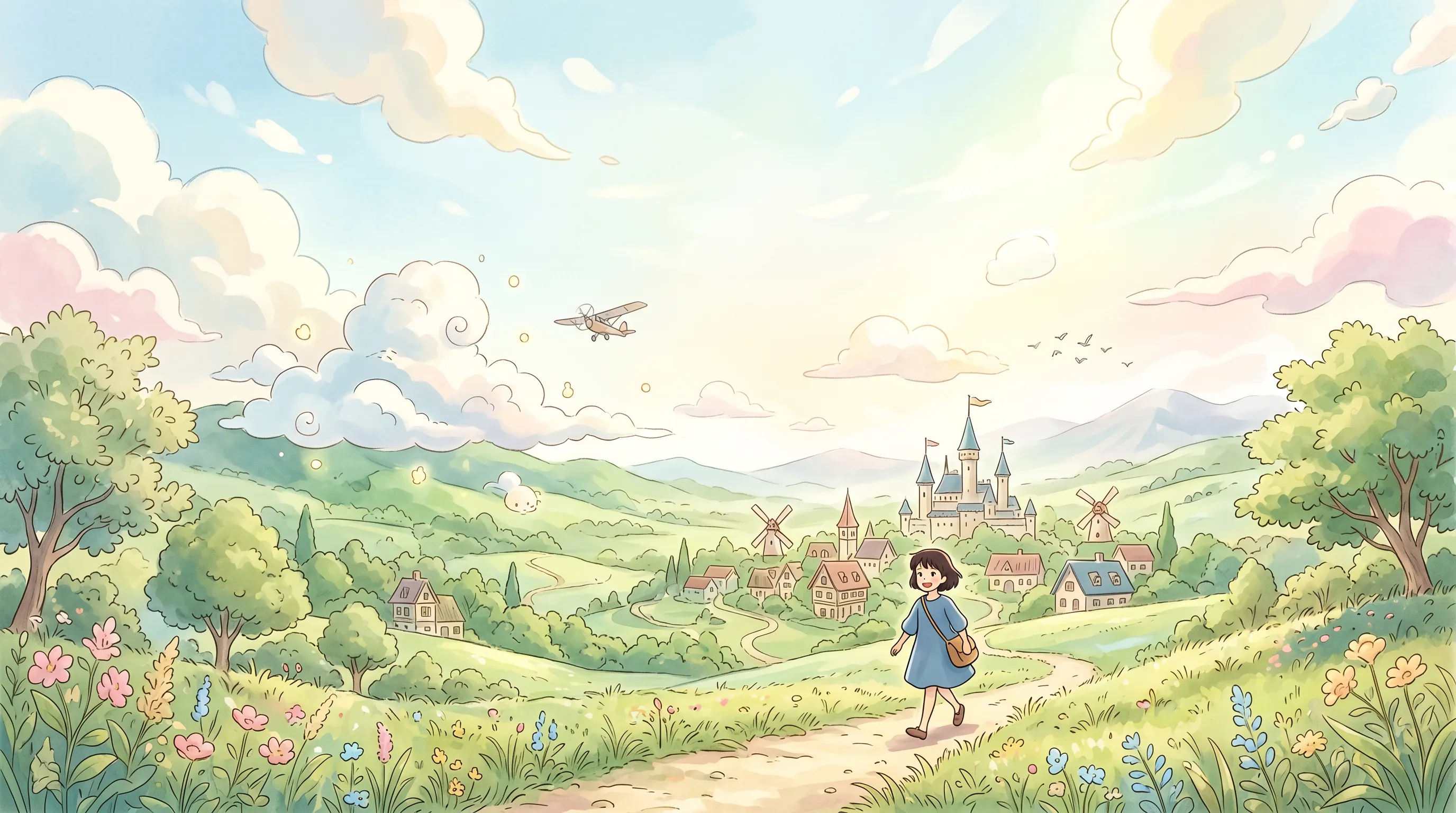 Illustrated storybook landscape background